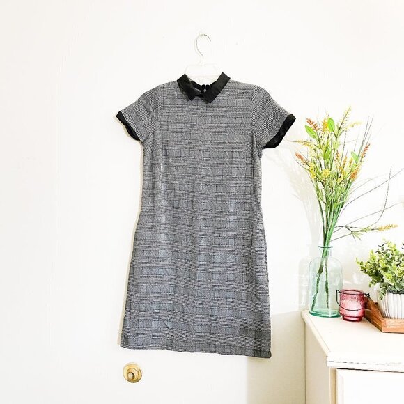 🌻 ZARA Gray Black Plaid Peter Pan Collar Dress Small Preppy - Picture 1 of 3